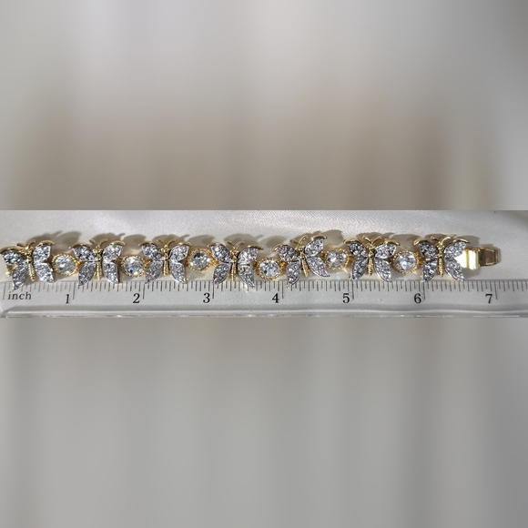 Gold and Clear Crystal Butterfly Bracelet - Picture 3 of 7